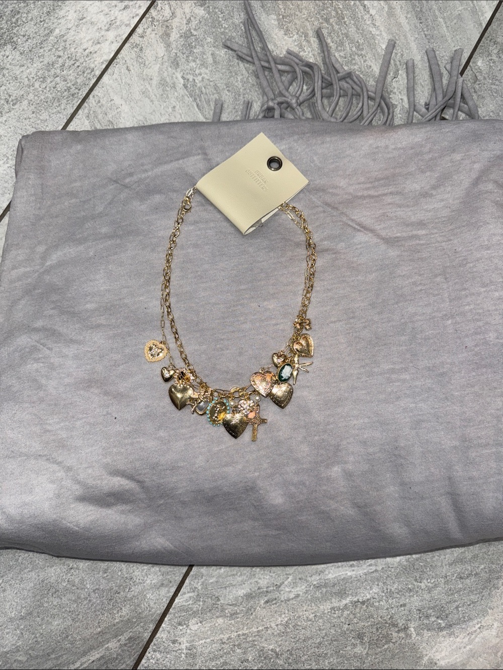Gold Heart Charm Necklace with Crystal Accents